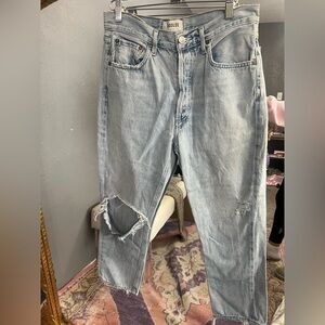 Agolde Light Blue Distressed Straight Leg Jeans
